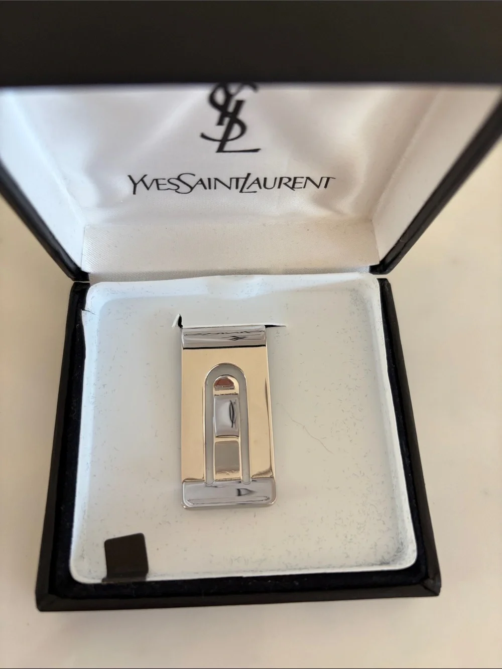 Vintage Yves Saint Laurent Silver and Gold-Tone Ribbed Accent Money Clip